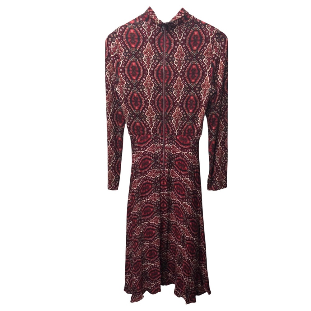 Alice + Olivia Clare Dress Long-Sleeve Turtleneck Sz 8 Midi Burgundy Geometric - Picture 6 of 13